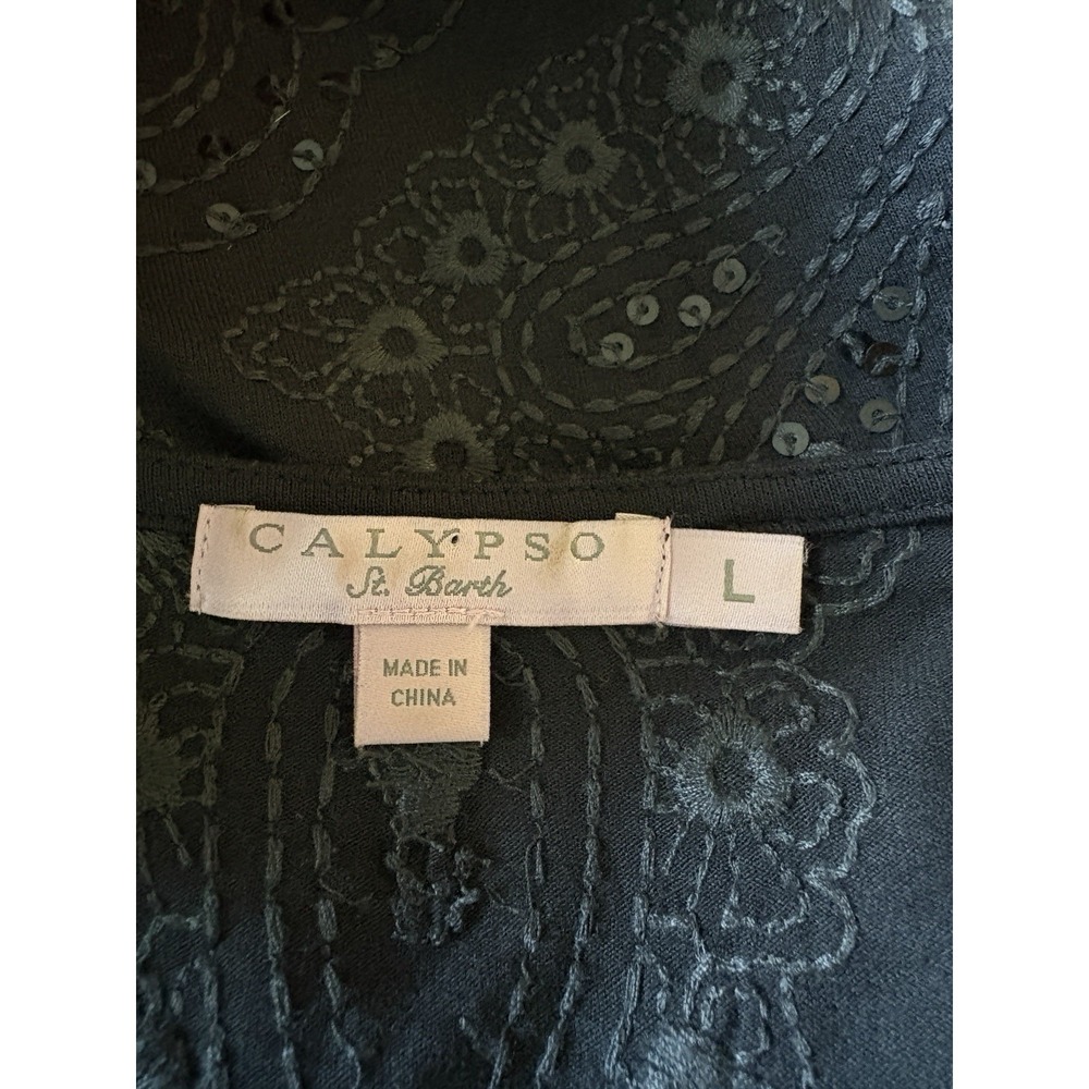 Calypso St Barth Savvy Sequin Embroidered Dress Tunic L Charcoal Gray Black Knit - Picture 6 of 8